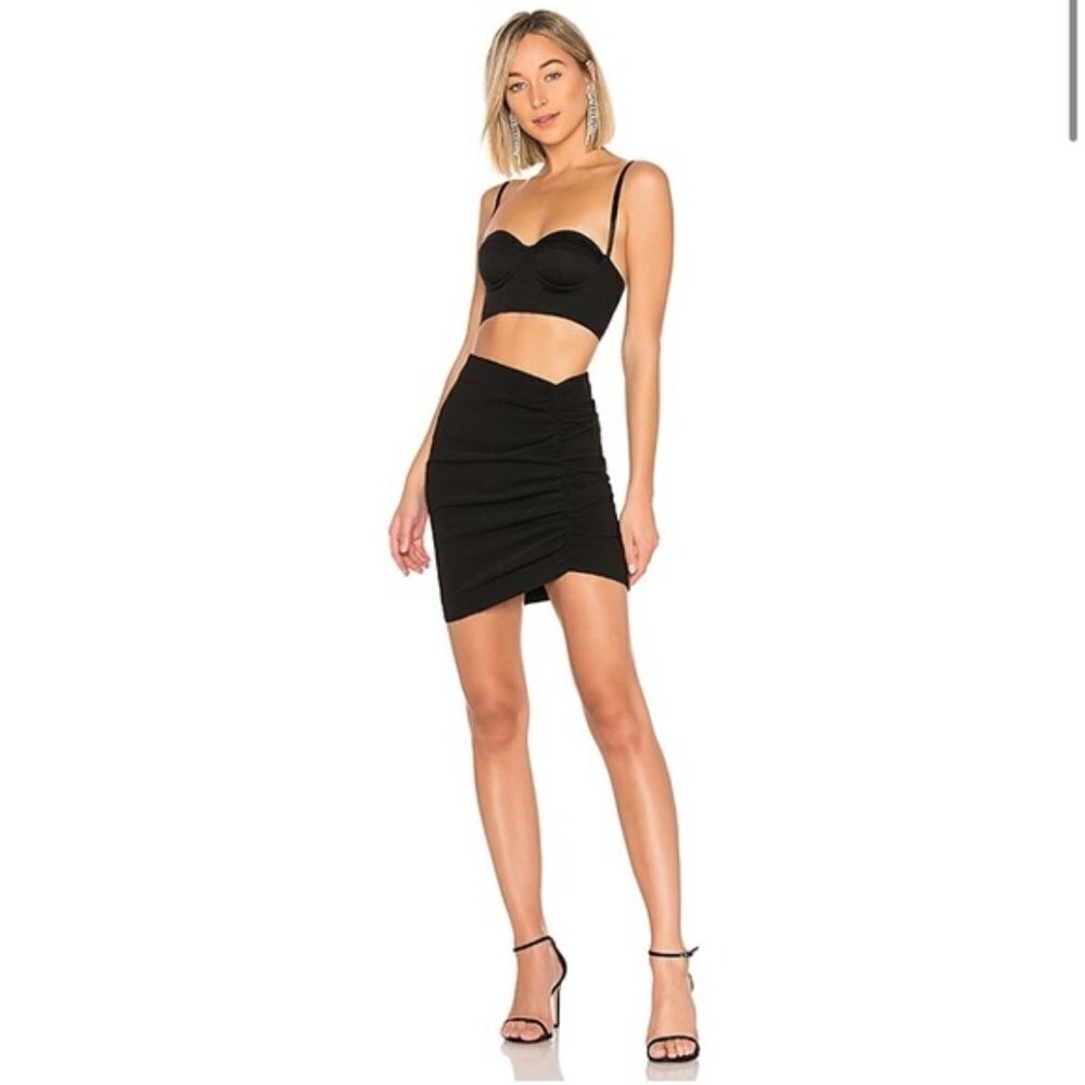 NWT NBD "Fitzgerald" Black Ruched Asymmetrical Mini Skirt Sz. S